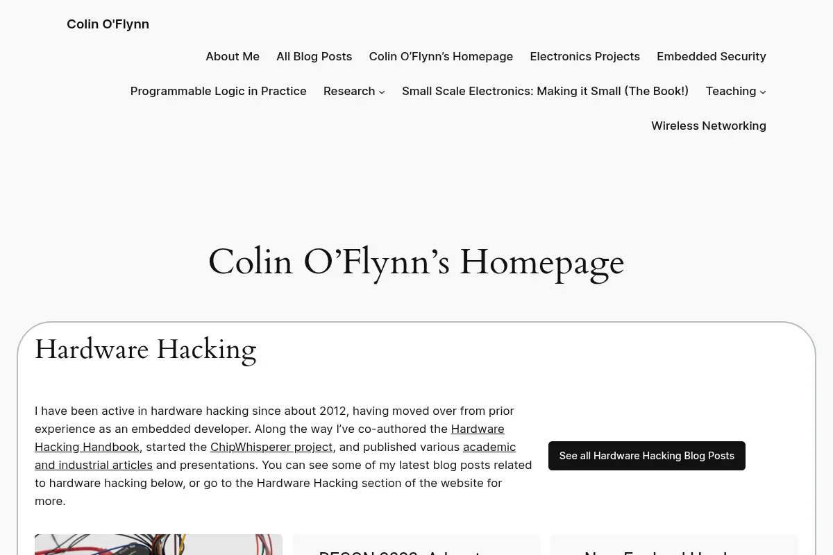 Colin O'Flynn – Embedded Security, Electronics & More!