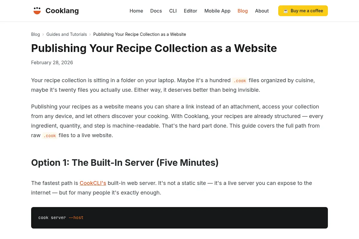 Publishing Your Recipe Collection as a Website