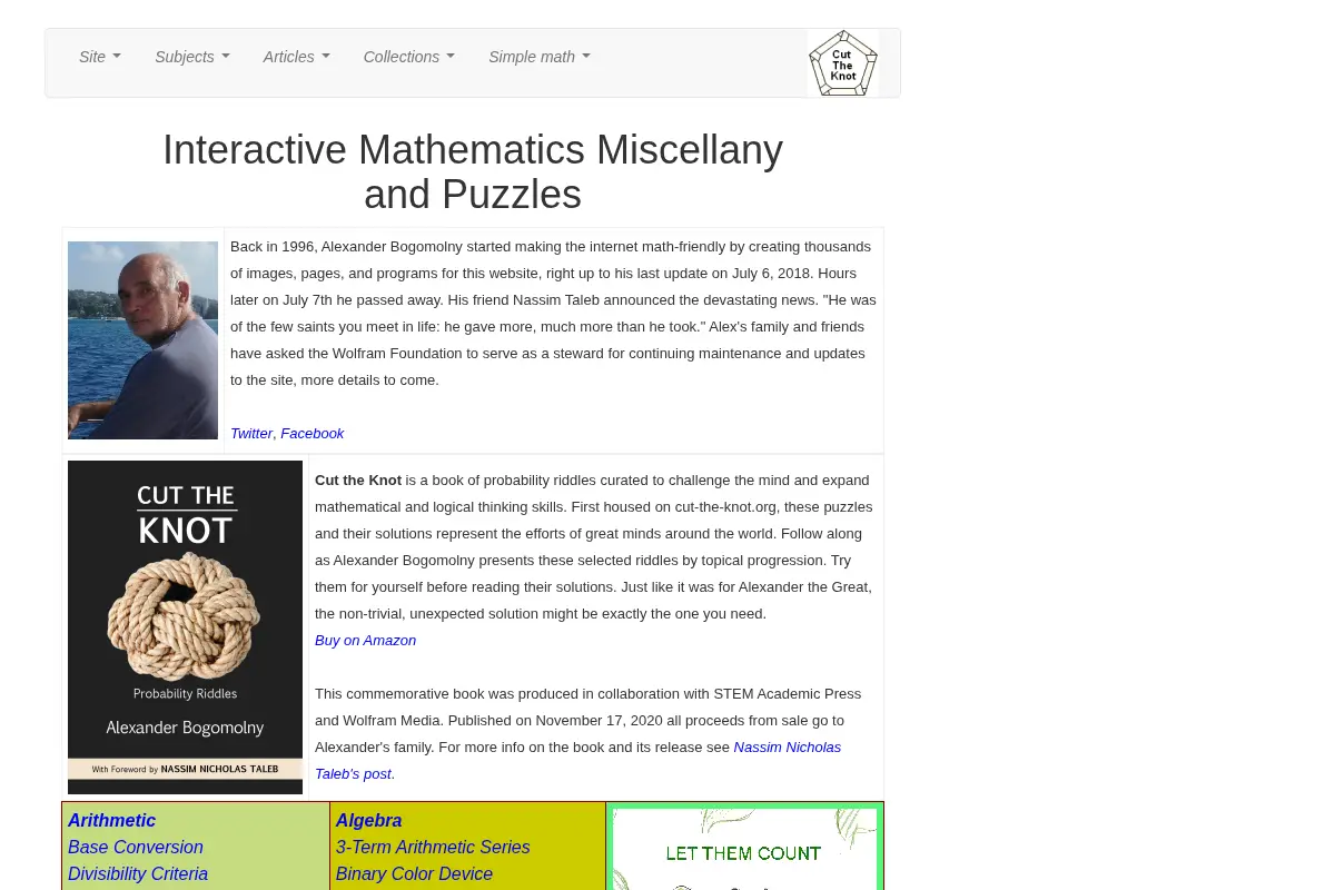 Interactive Mathematics Miscellany and Puzzles