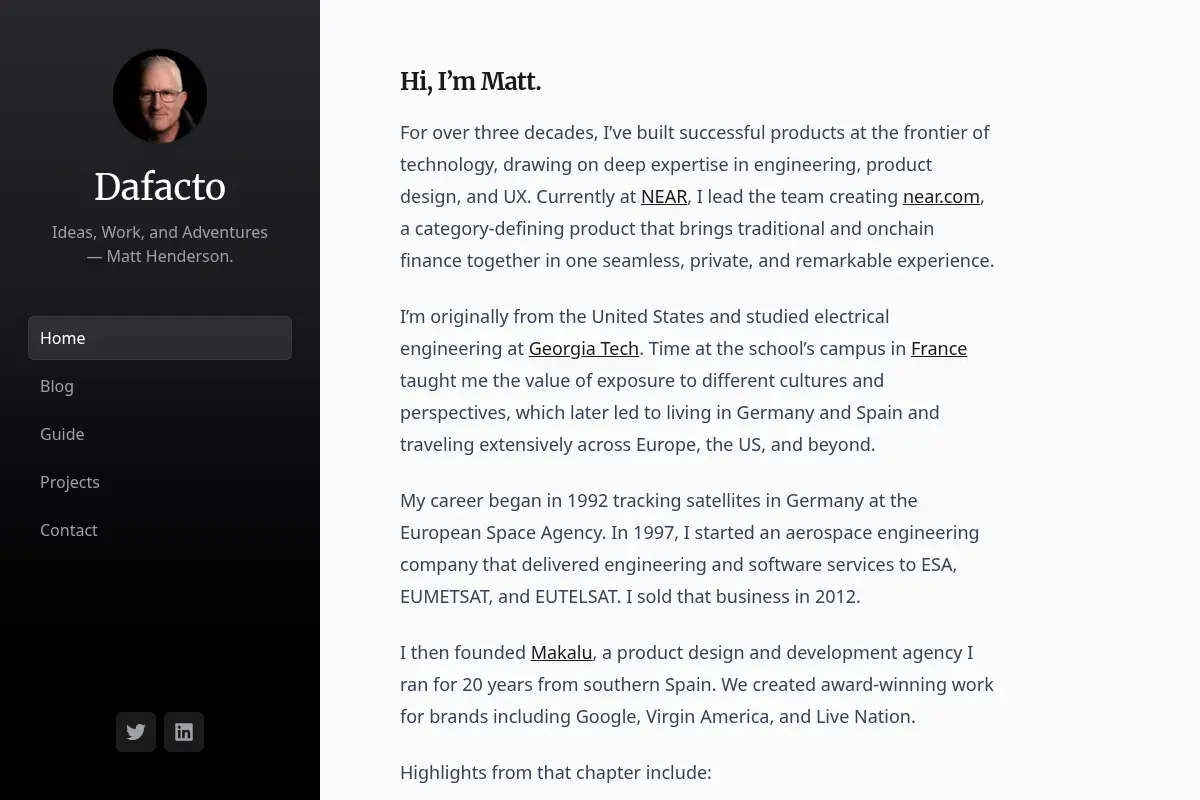 Ideas, Work, and Adventures — Matt Henderson — Dafacto