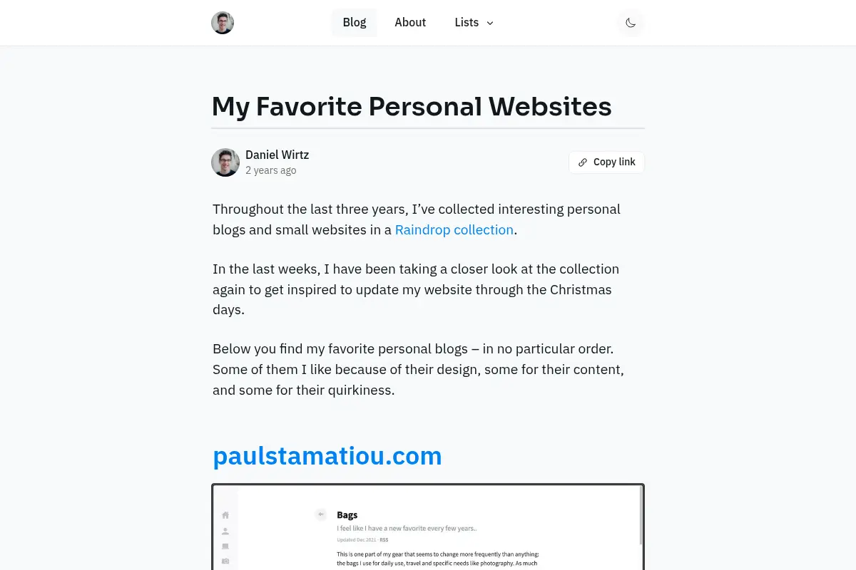 My Favorite Personal Websites – Daniel Wirtz