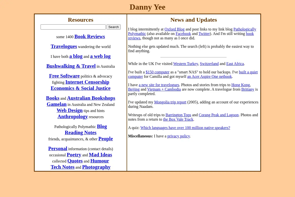 Danny Yee's home page