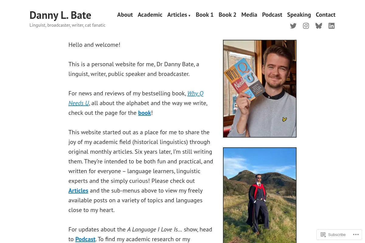 Danny L. Bate – Linguist, broadcaster, writer, cat fanatic