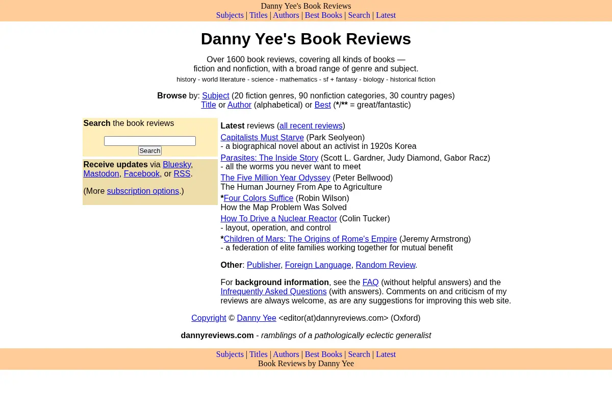 Book Reviews by Danny Yee (fiction + nonfiction)