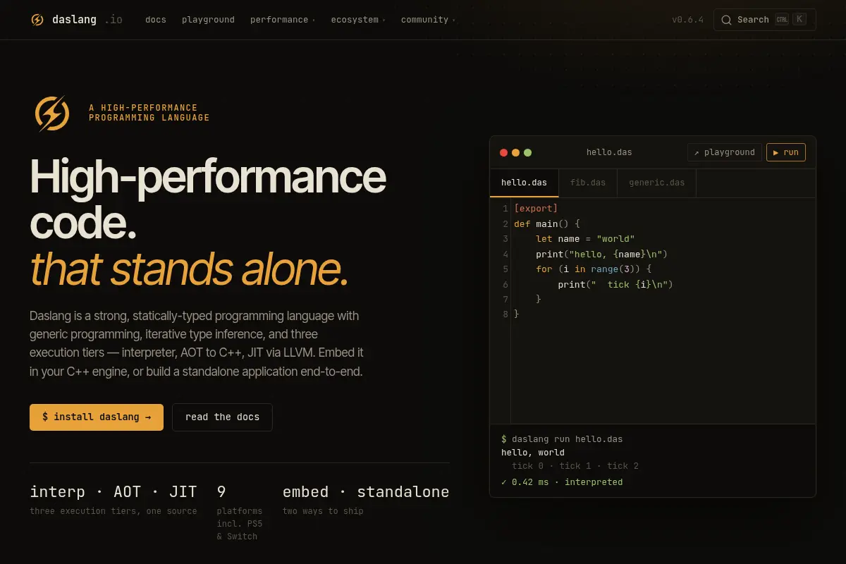 Daslang — High-performance code that stands alone.
