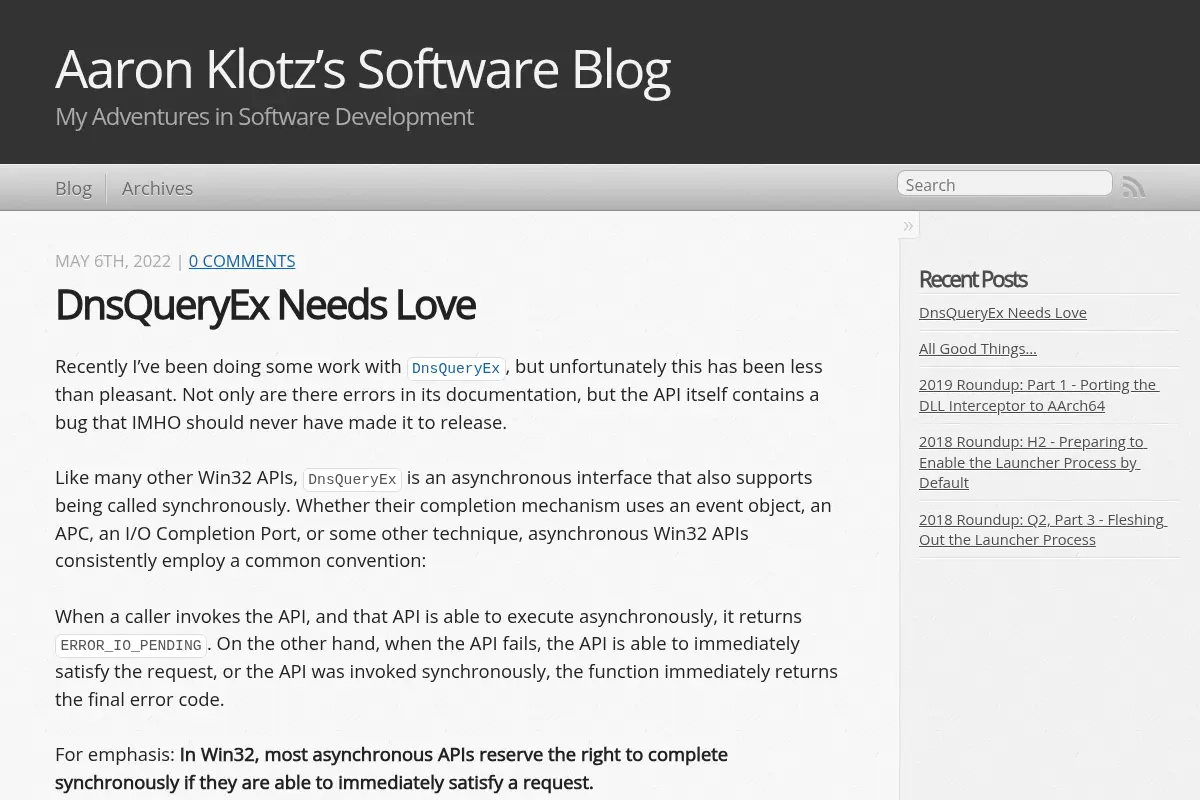 Aaron Klotz's Software Blog