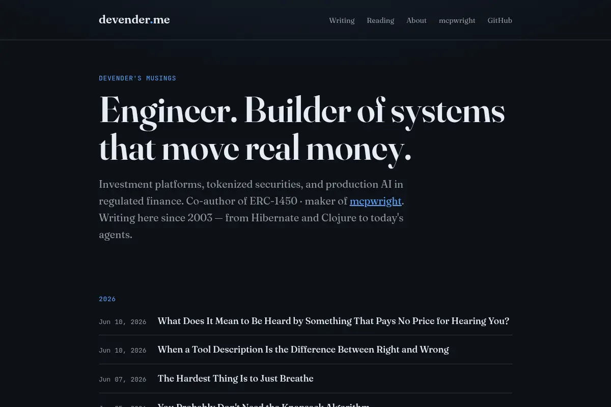 Devender's Musings — engineering, writing since 2003