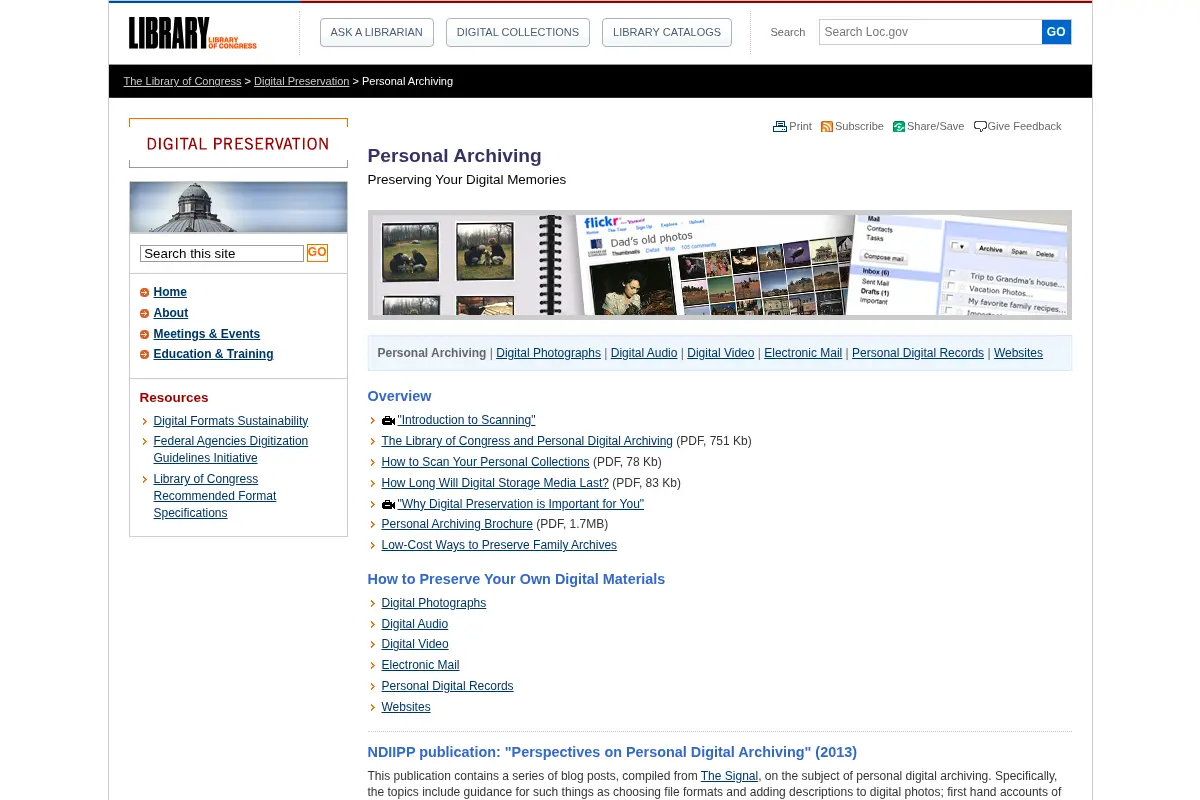 Personal Digital Archiving | Digital Preservation - Library of Congress