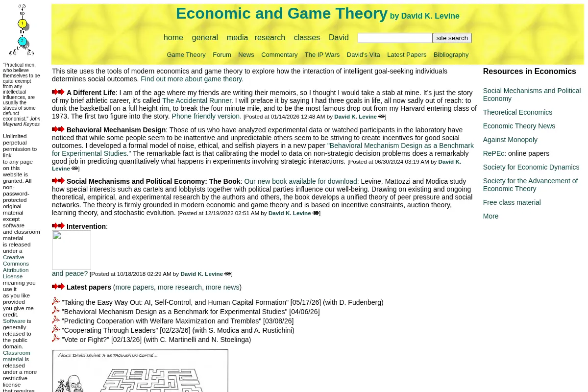 David Levine's Economic and Game Theory Page