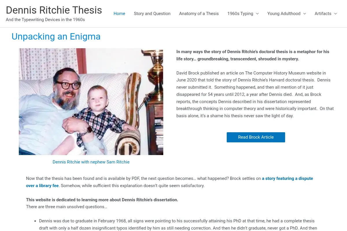 Dennis Ritchie Thesis – And the Typewriting Devices in the 1960s