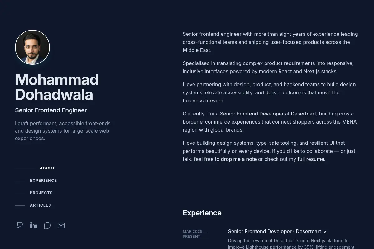 Mohammad Dohadwala — Senior Frontend Engineer