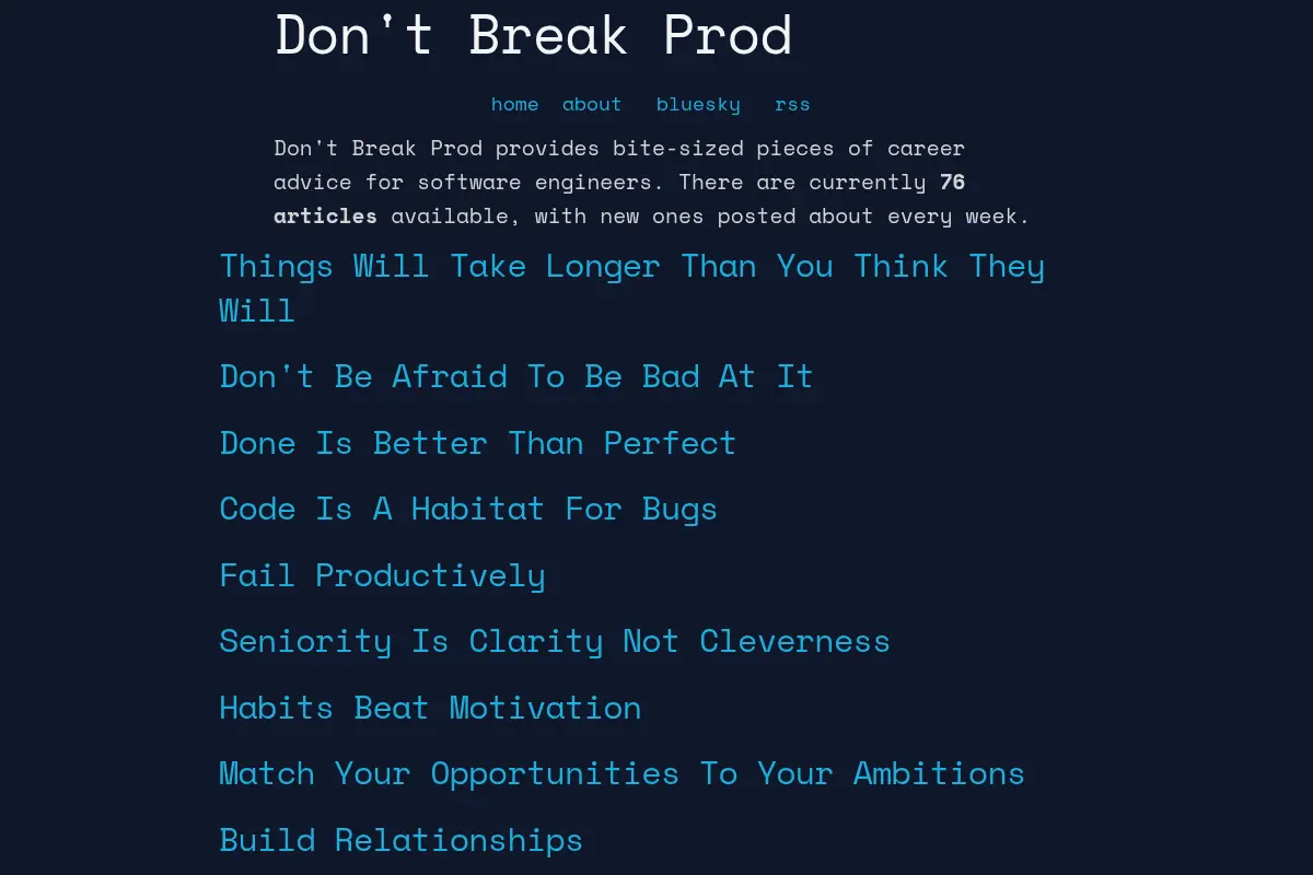 Don't Break Prod - Bite Sized Career Advice For Software Engineers
