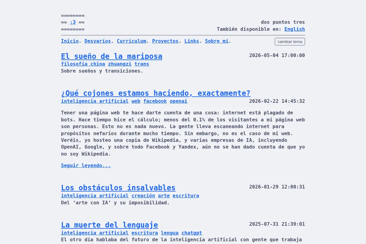 dos puntos tres — :3