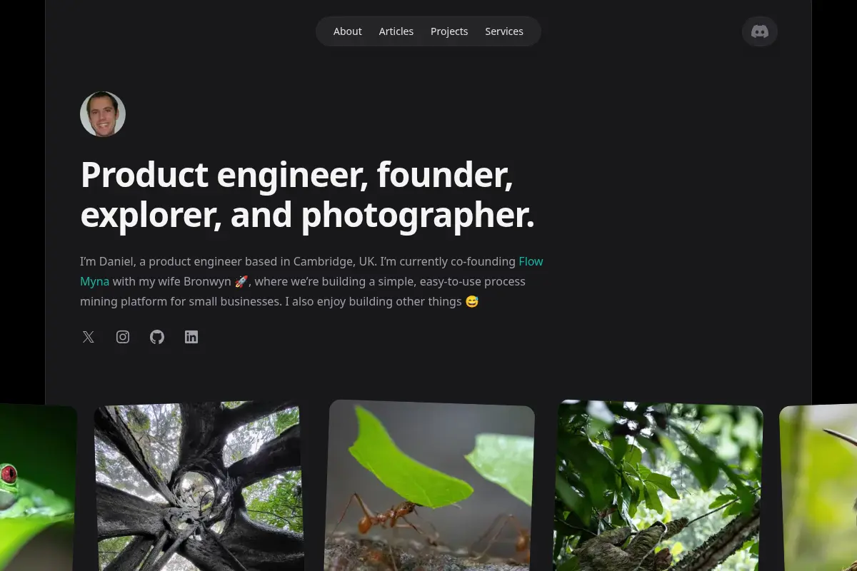 Daniel Murrell - Product engineer, founder, explorer, and photographer.