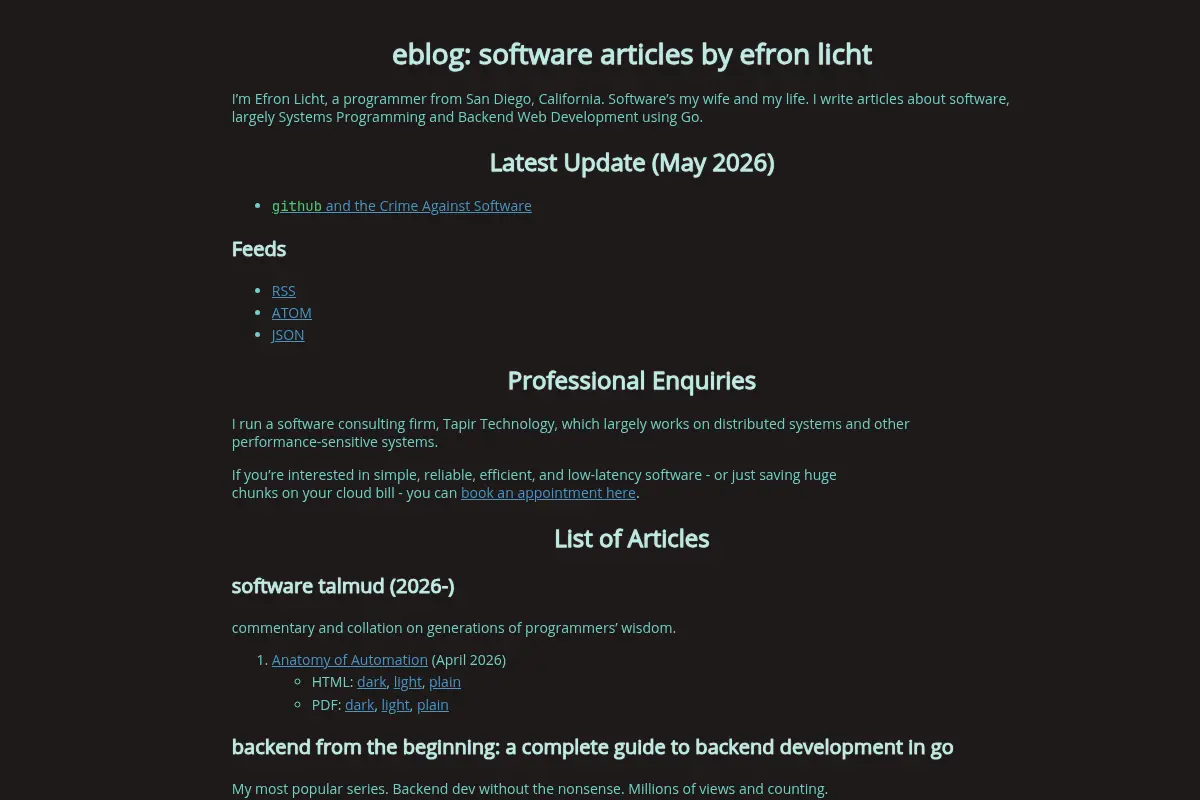 eblog: software articles by efron licht