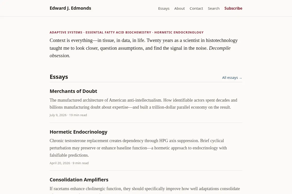 Edward J. Edmonds — Essays on adaptive systems, biochemistry & physiology
