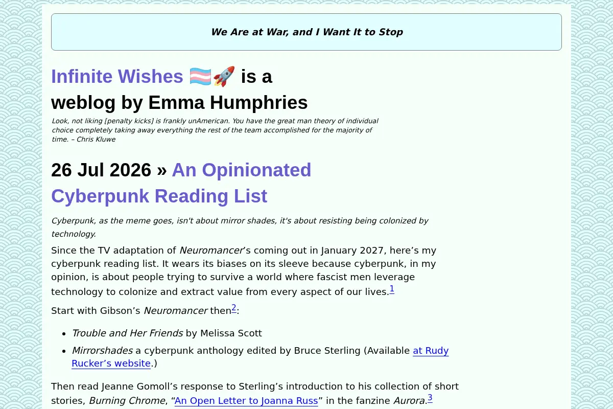 Infinite Wishes: A weblog by Emma Humphries