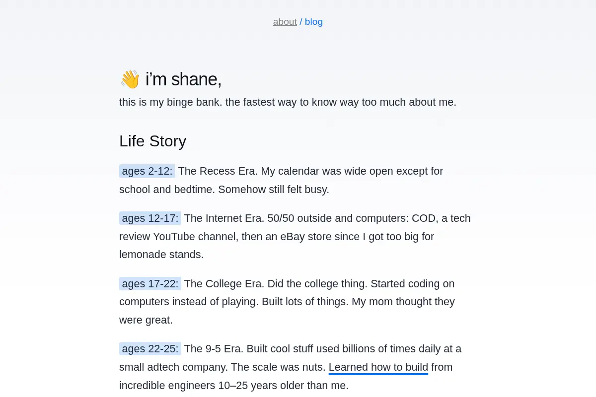 Shane's Binge Bank