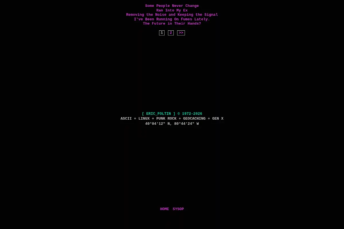 ERIC_FOLTIN – ASCII + LINUX + PUNK ROCK + GEOCACHING + GEN X