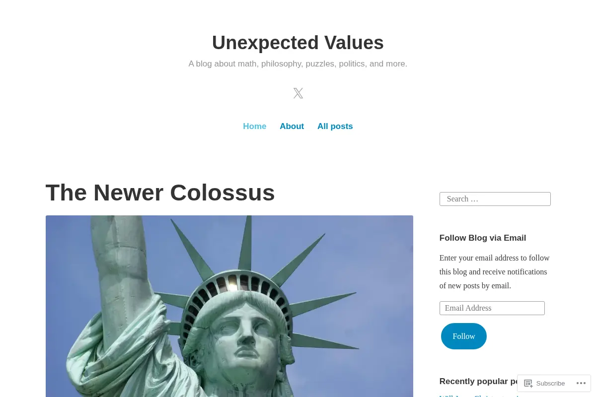 Unexpected Values – A blog about math, philosophy, puzzles, politics, and more.