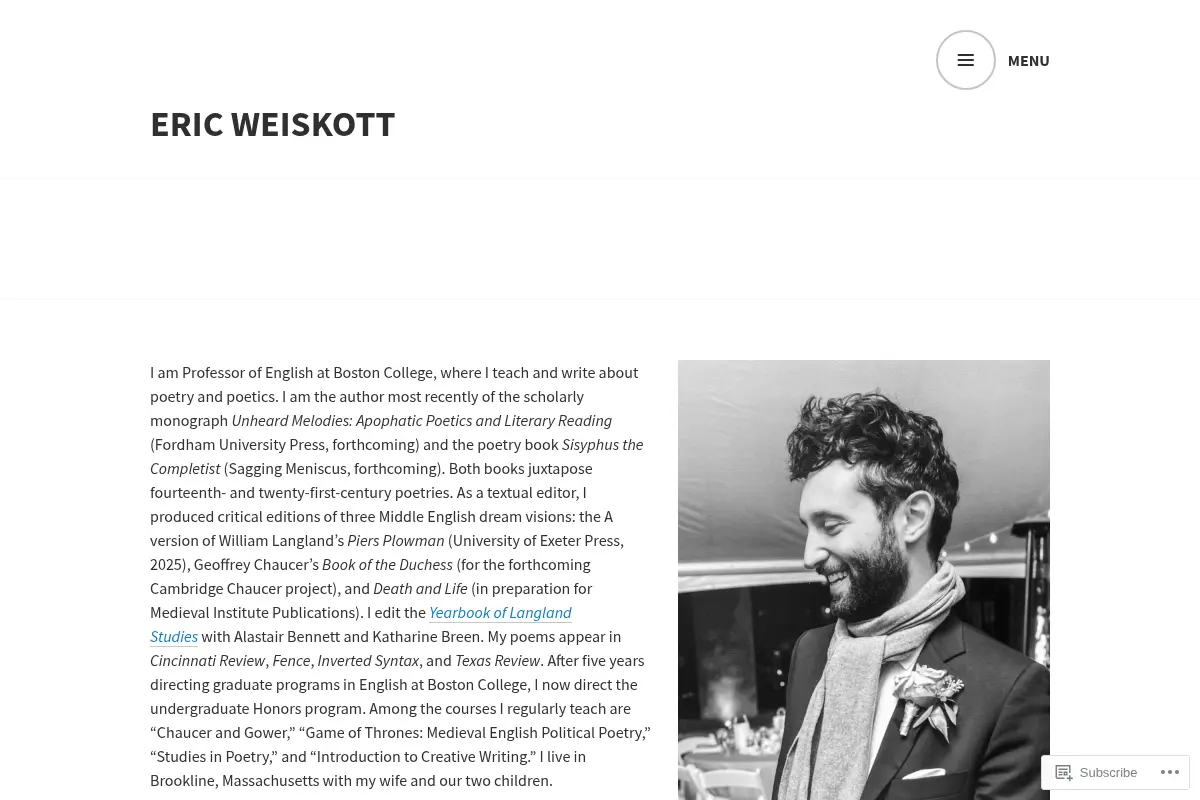 Eric Weiskott – writer, teacher, literary historian