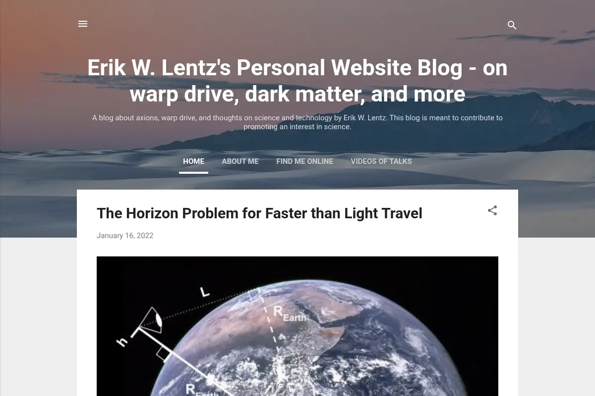 Erik W. Lentz's Personal Website Blog - on warp drive, dark matter, and more