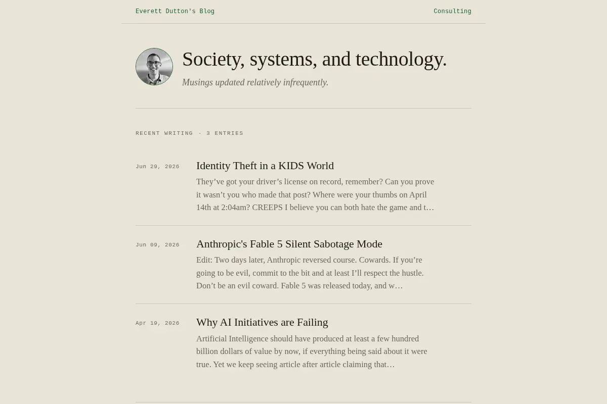 Everett Dutton's Blog