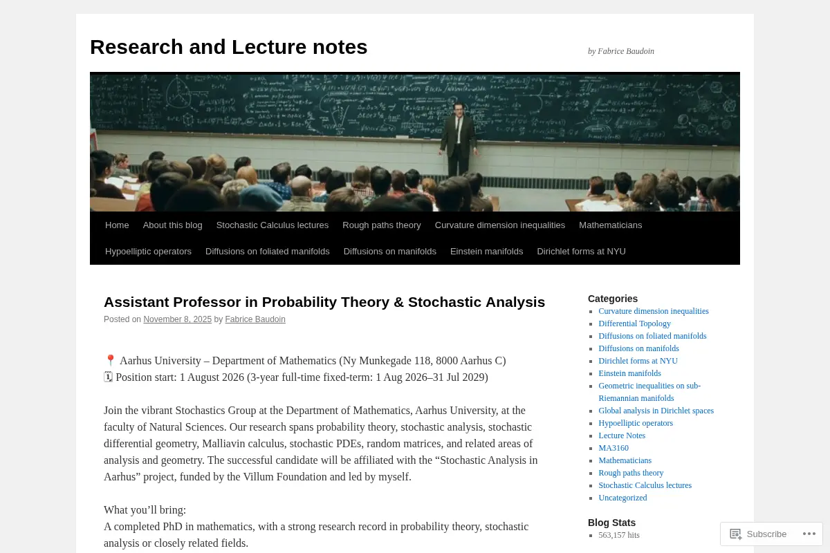 Research and Lecture notes by Fabrice Baudoin