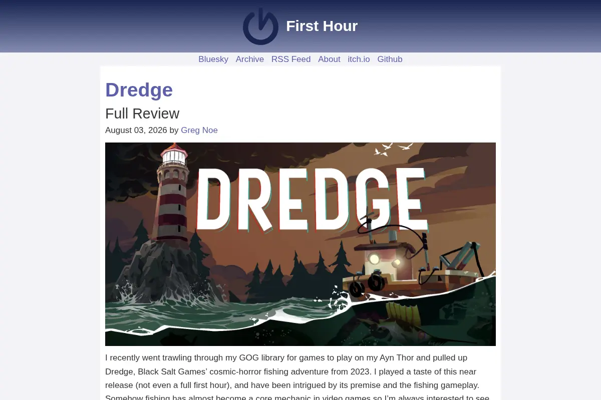 First Hour - reviewing just the first hour of video games