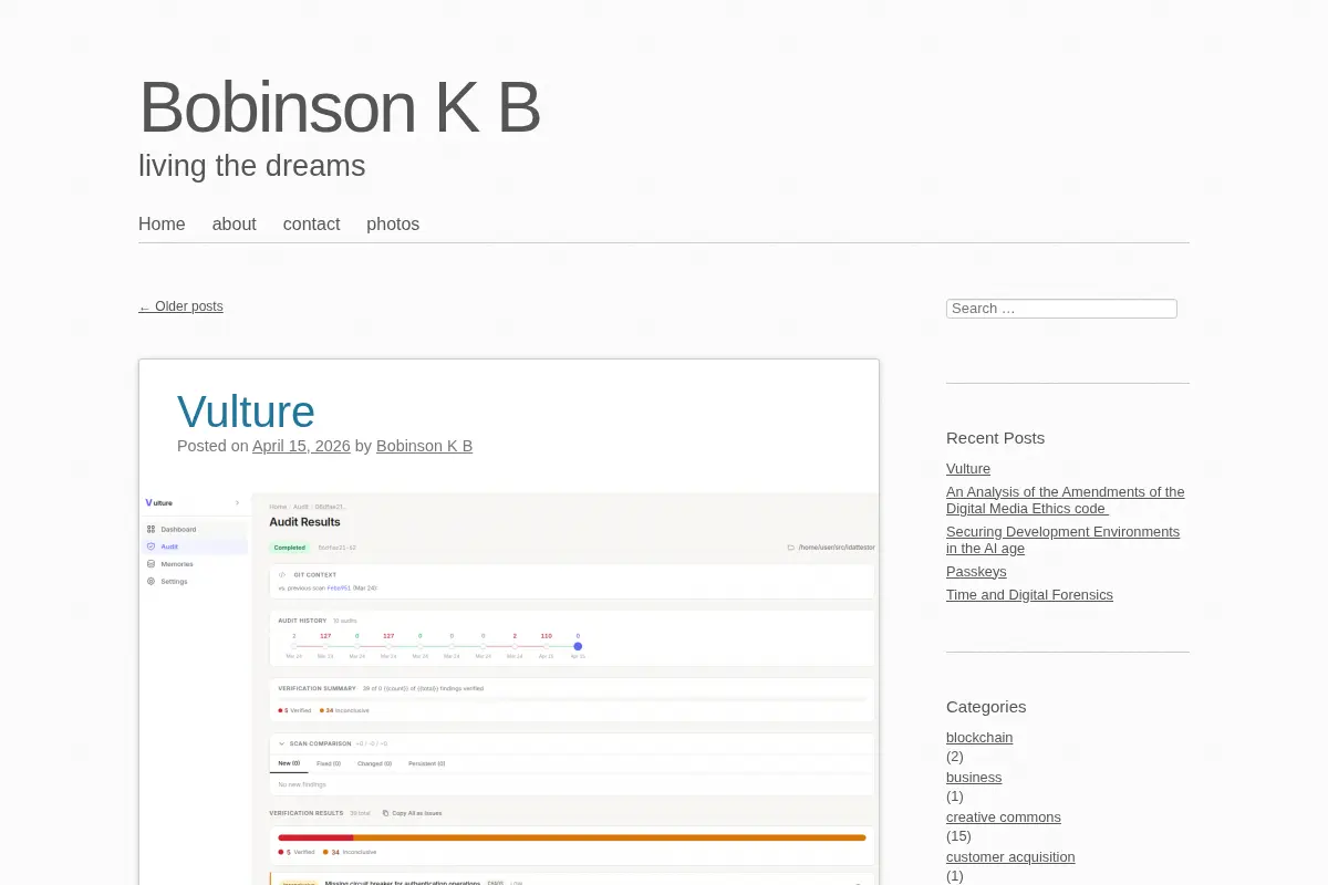 Bobinson K B – living the dreams