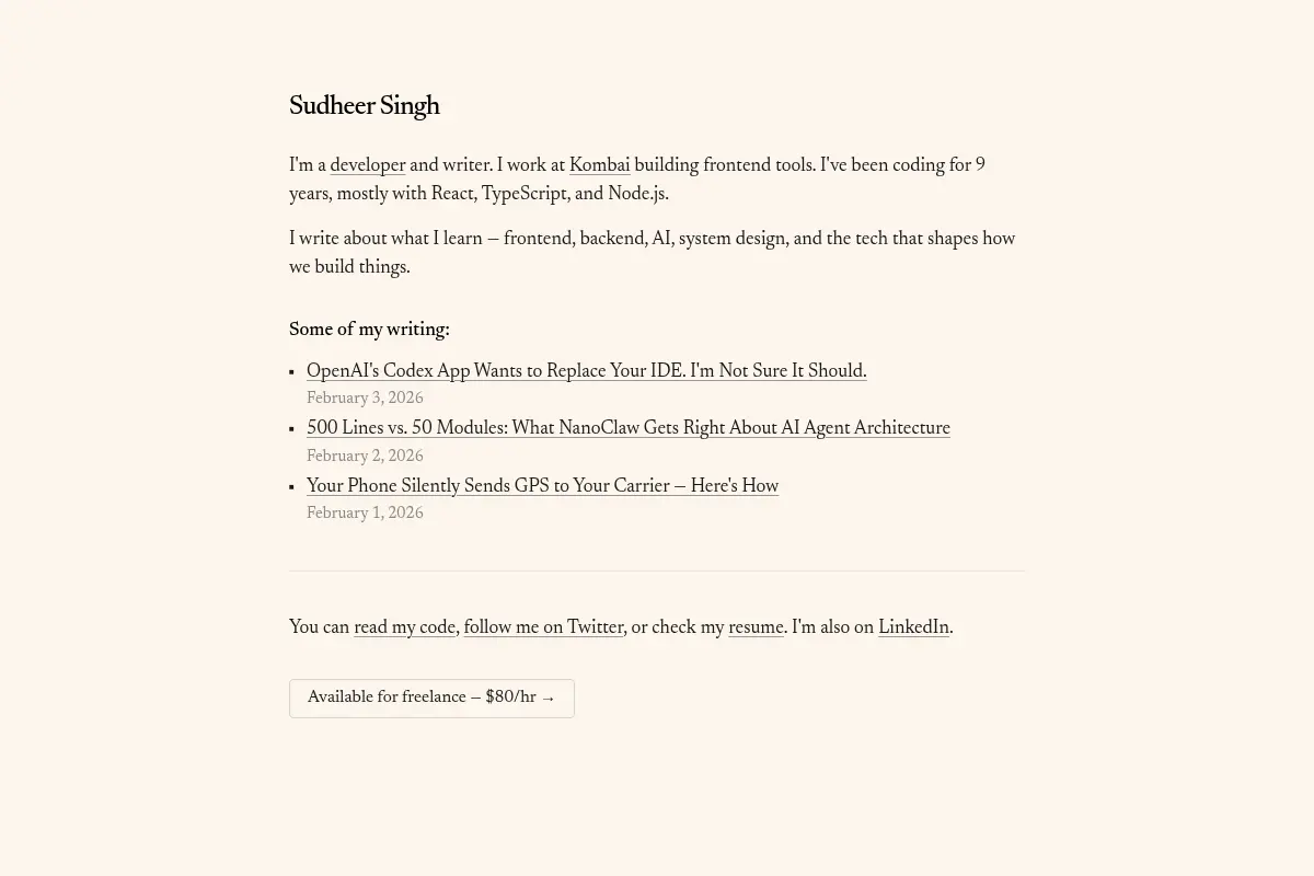 Sudheer Singh — Full-Stack Engineer & Writer