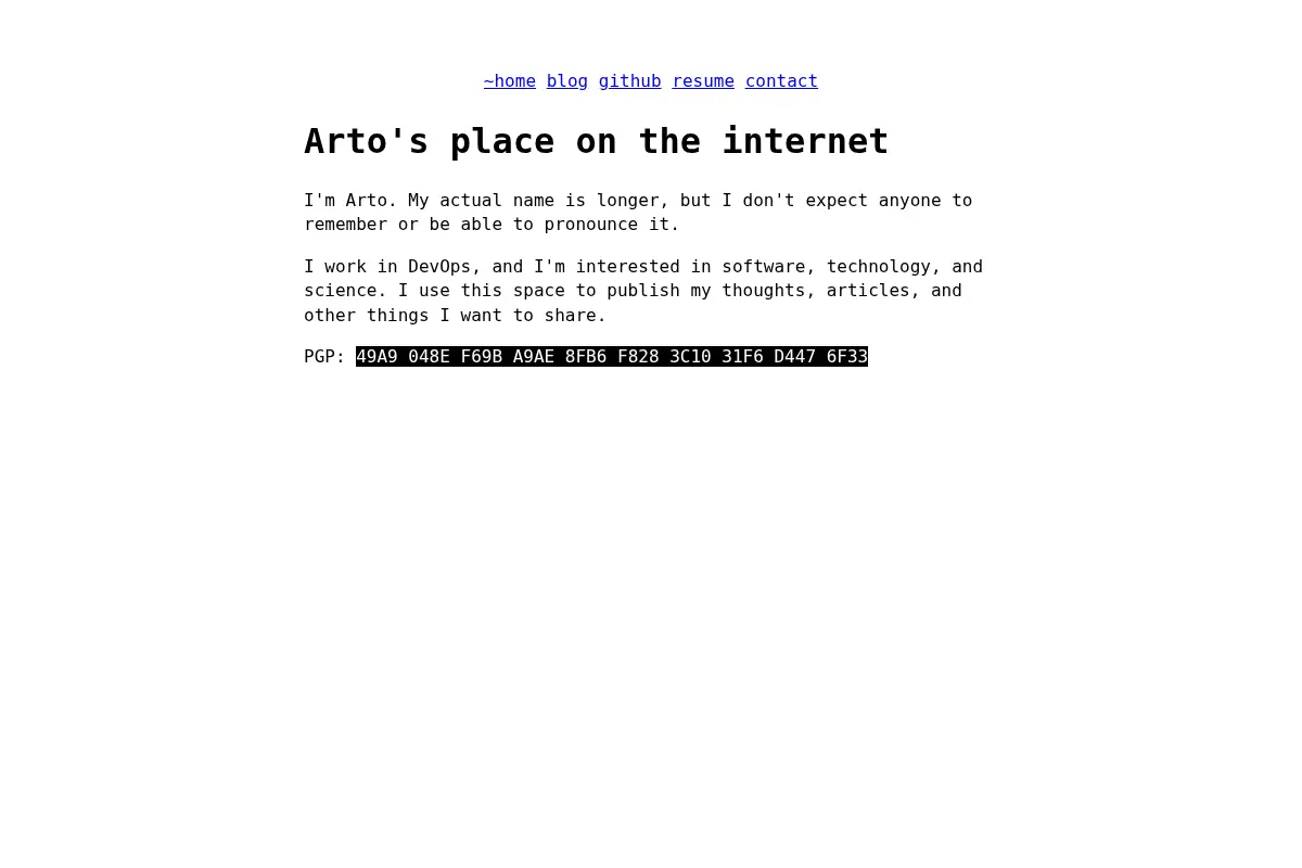 Arto's place on the internet