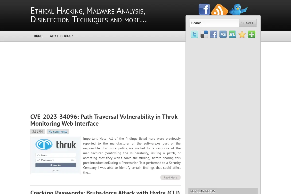 Ethical Hacking, Malware Analysis, Disinfection Techniques and more...