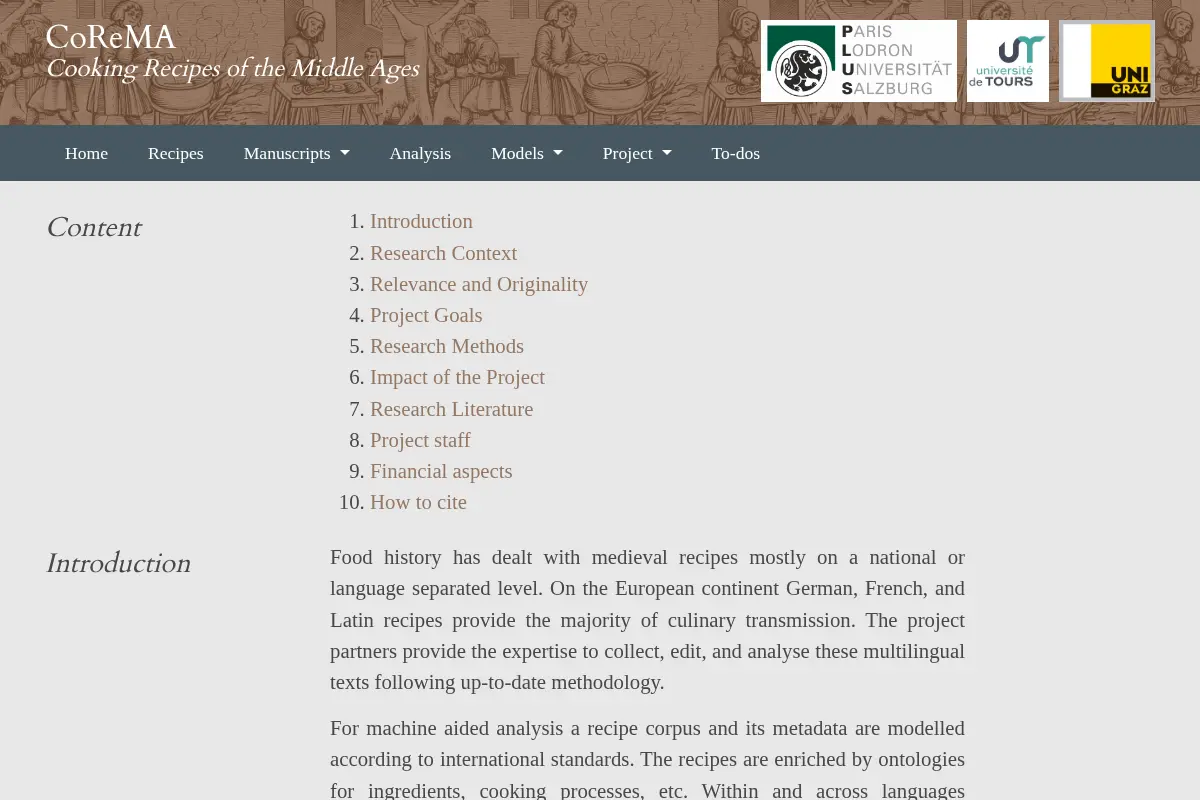 CoReMA - Cooking Recipes of the Middle Ages