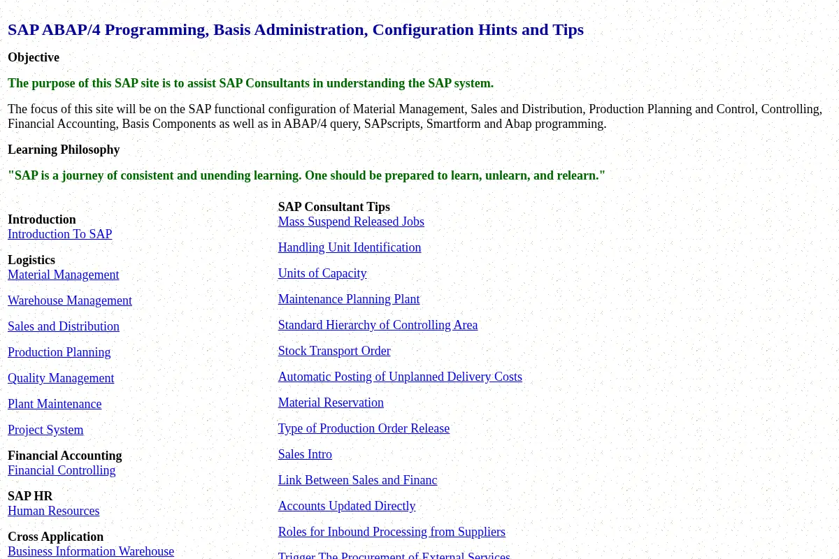SAP ABAP/4 Programming, Basis Administration, Configuration Hints and Tips