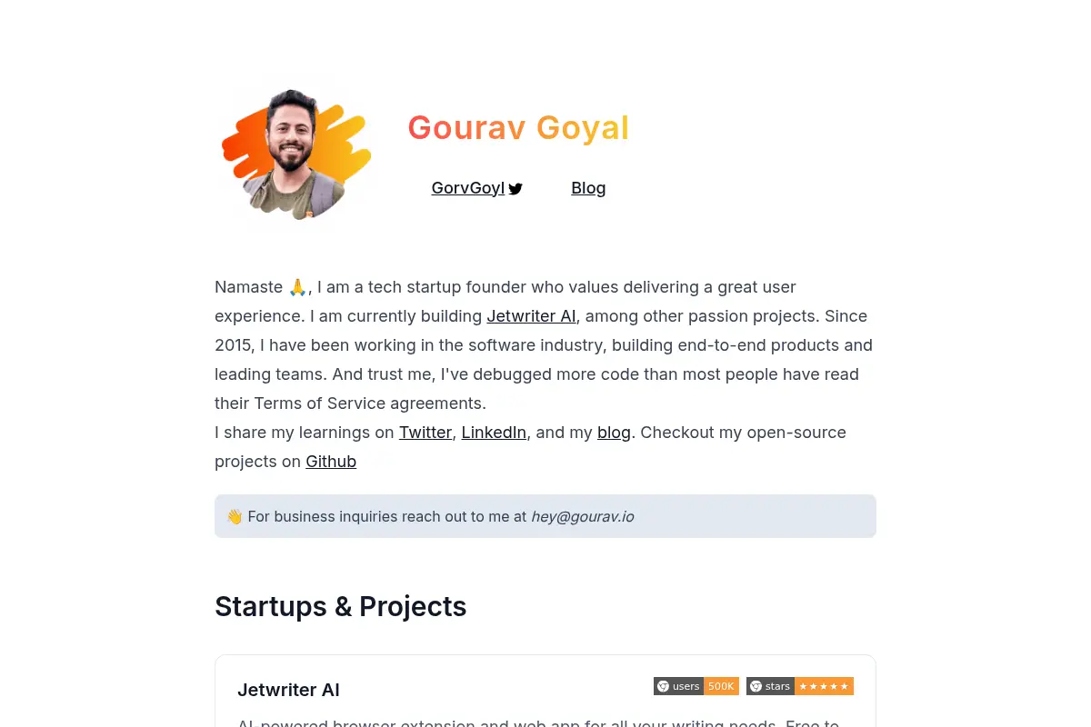 Gourav Goyal - Personal site and blog