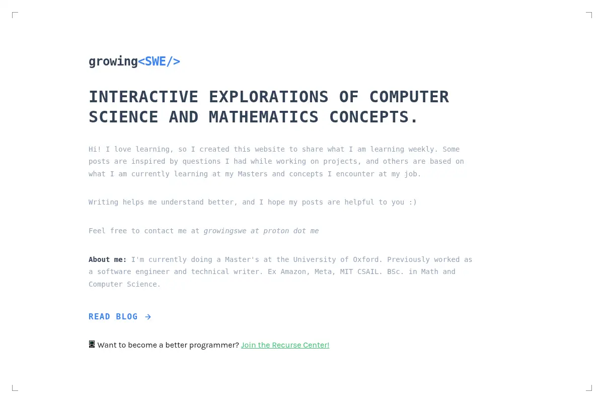 growingSWE: Interactive CS and Math Explorations