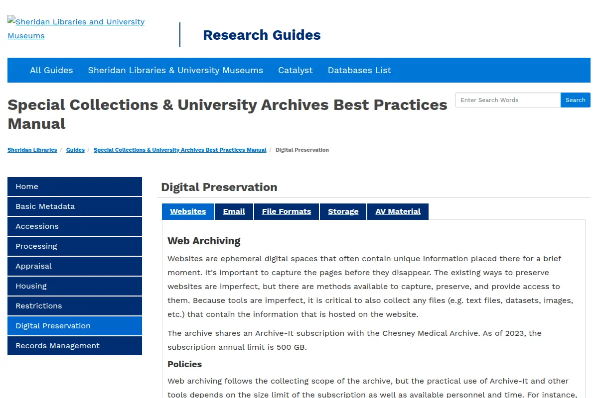 Digital Preservation — JHU Special Collections Best Practices Manual