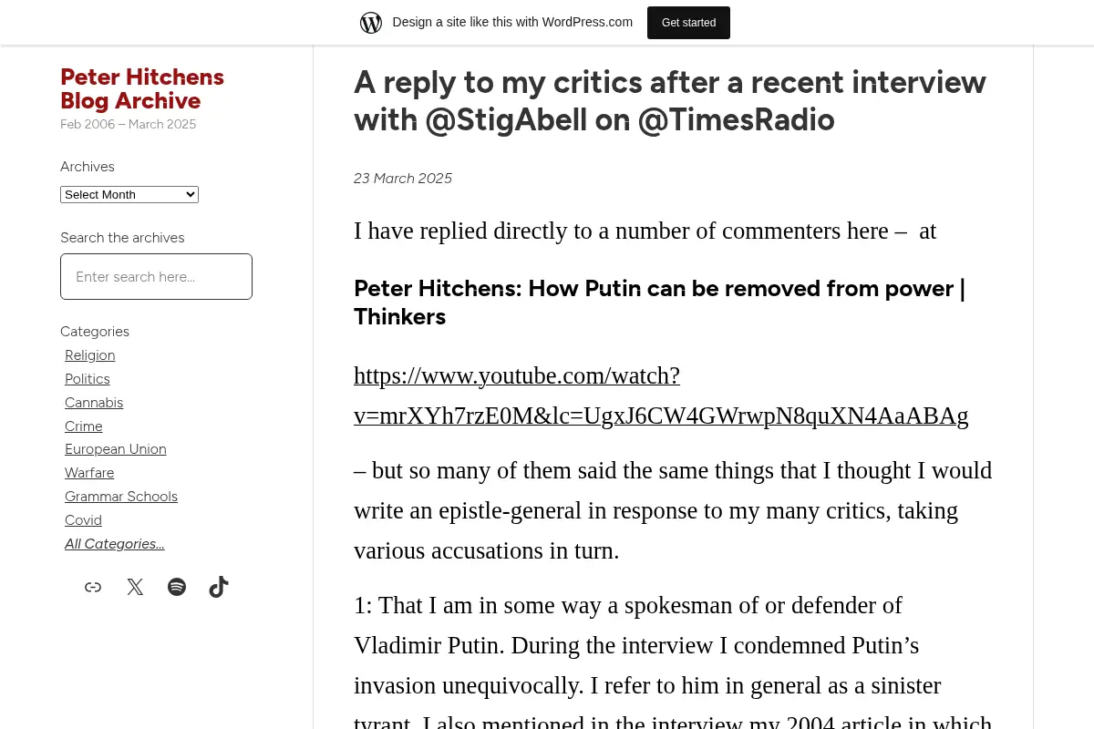 Peter Hitchens Blog Archive