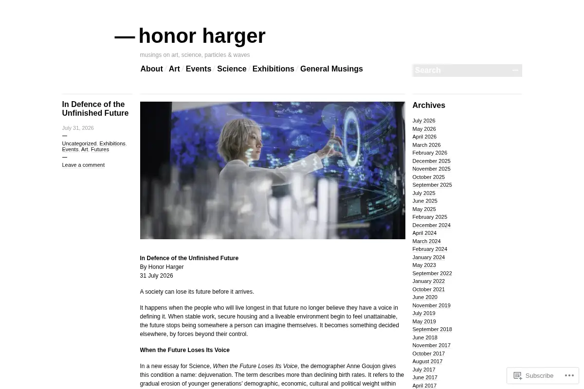 honor harger | musings on art, science, particles & waves