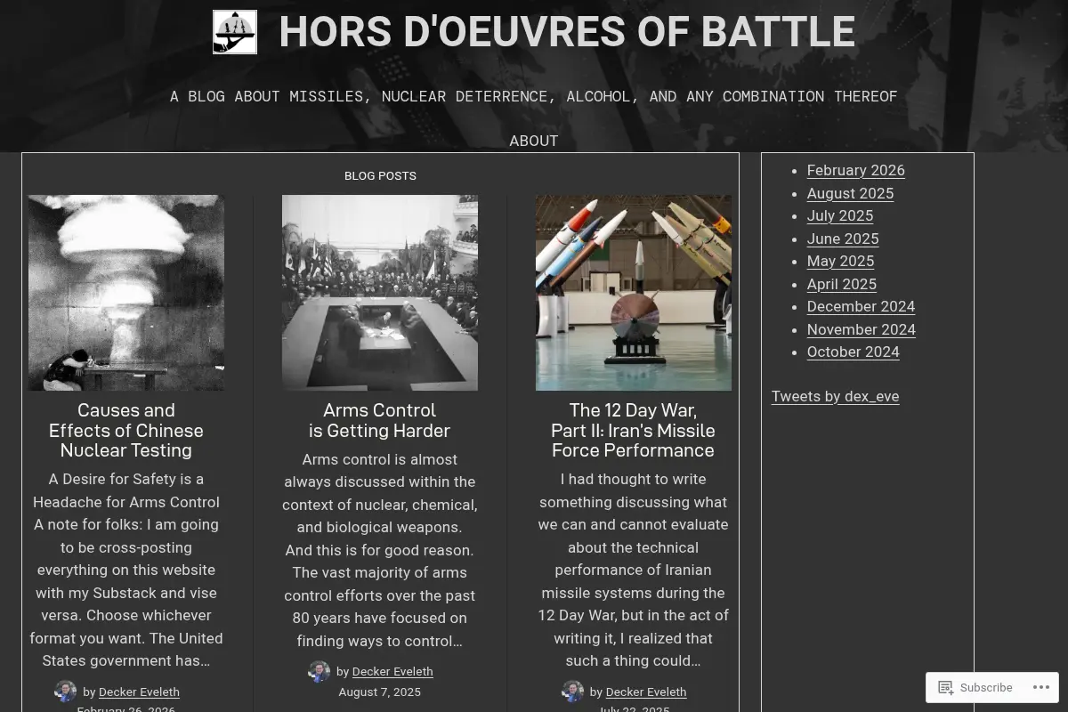 hors d'oeuvres of Battle – A blog on missiles, nuclear deterrence, alcohol, and any combination thereof