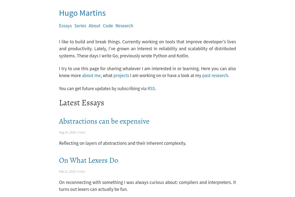 Hugo Martins's Writings
