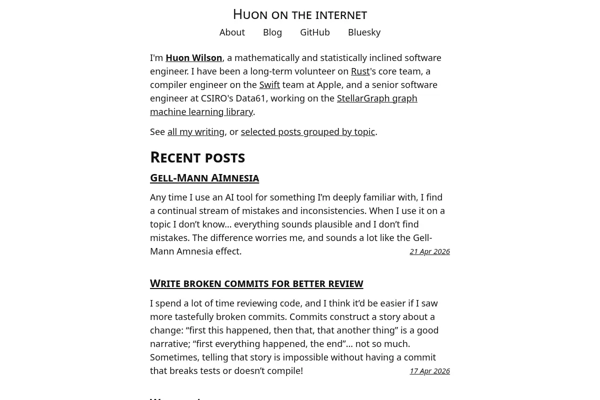 Huon on the internet