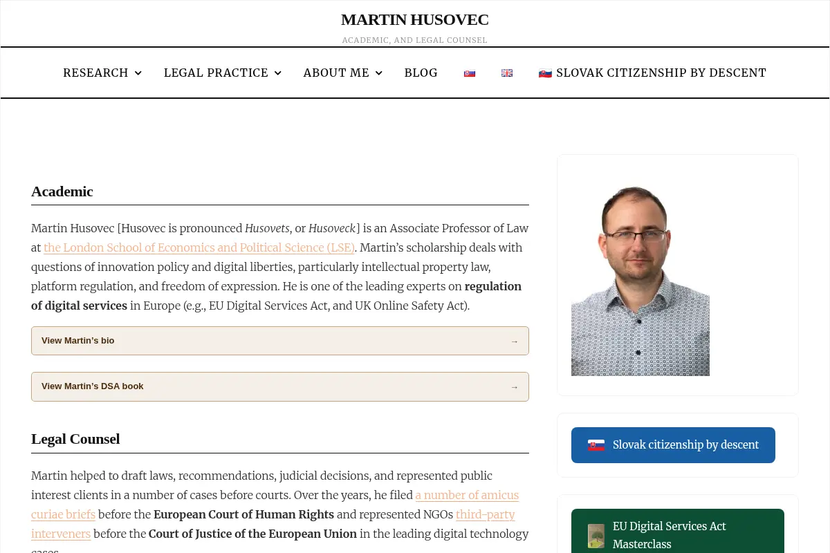 Martin Husovec – Academic, and legal counsel