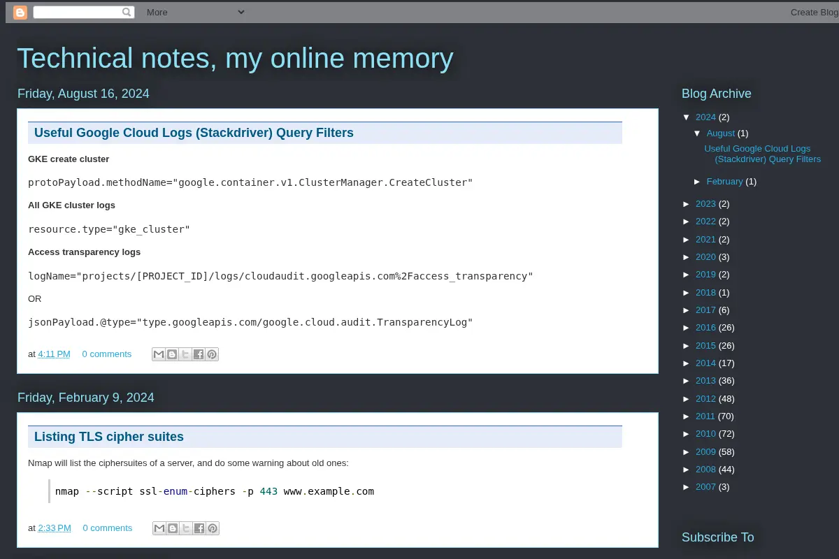 Technical notes, my online memory