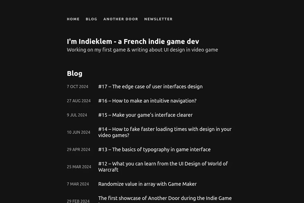 Indieklem - French indie game dev, making pixel art games and writing about UI Design