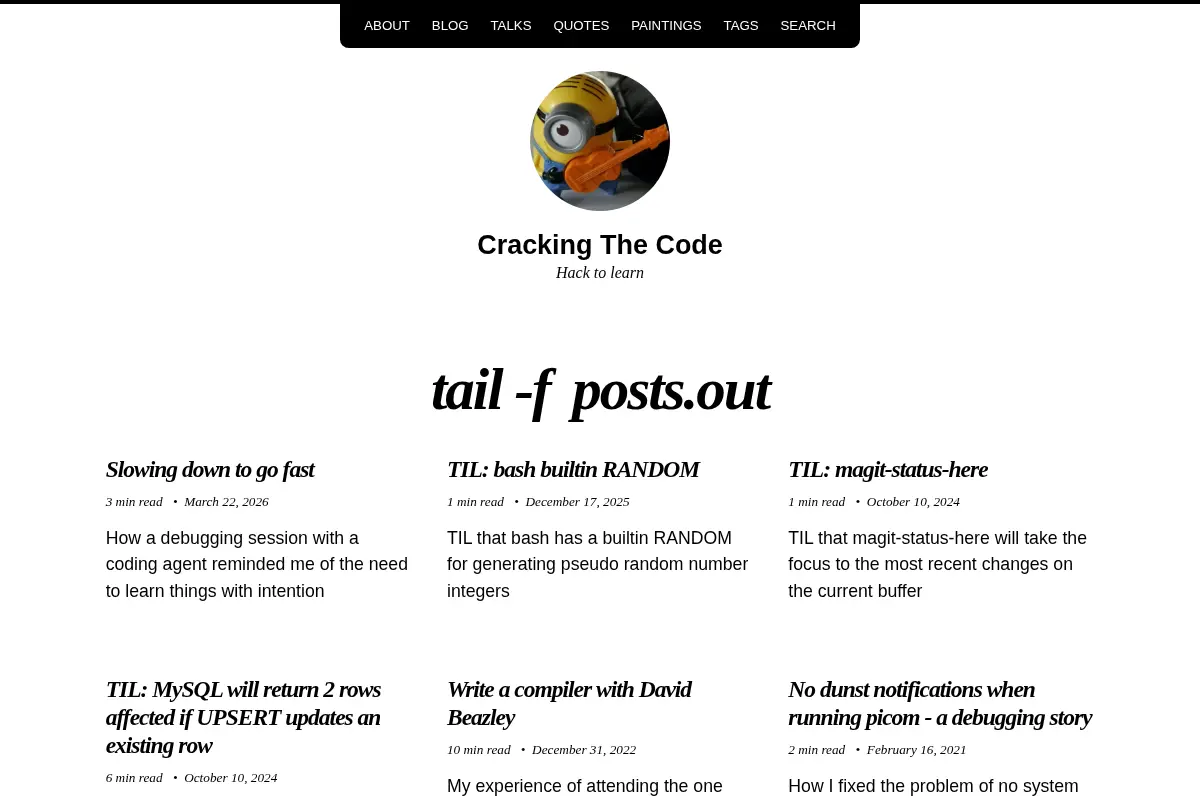 tail -f  posts.out | Cracking The Code