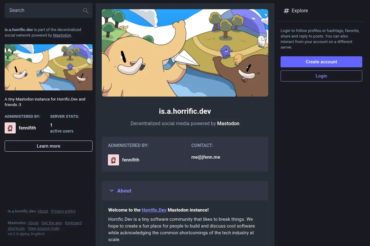 Horrific.Dev Mastodon