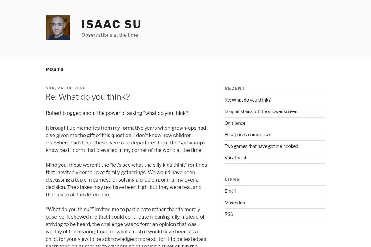 Isaac Su – Observations at the time