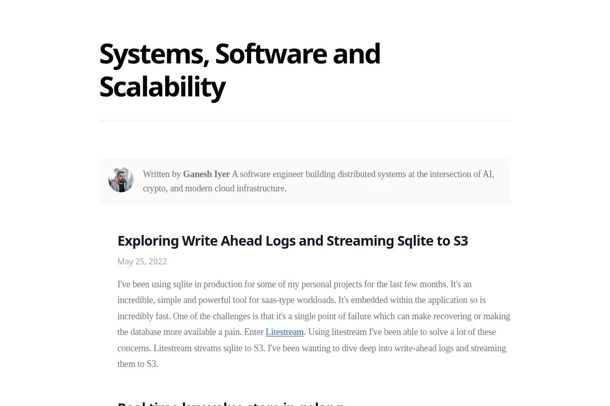 Systems, Software and Scalability